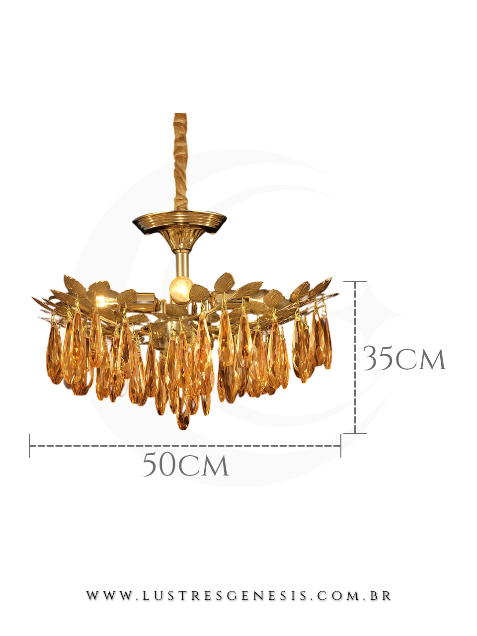 Lustre de Cristal Moderno Metal Dourado 50x35cm, Sala de Jantar, Sala de Estar, Quarto Casal, Mesa Sala de Jantar, Suite Master
